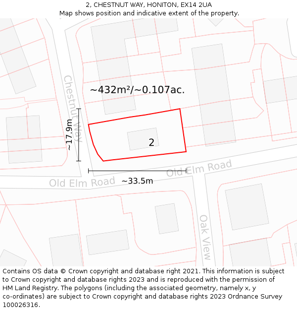 2, CHESTNUT WAY, HONITON, EX14 2UA: Plot and title map