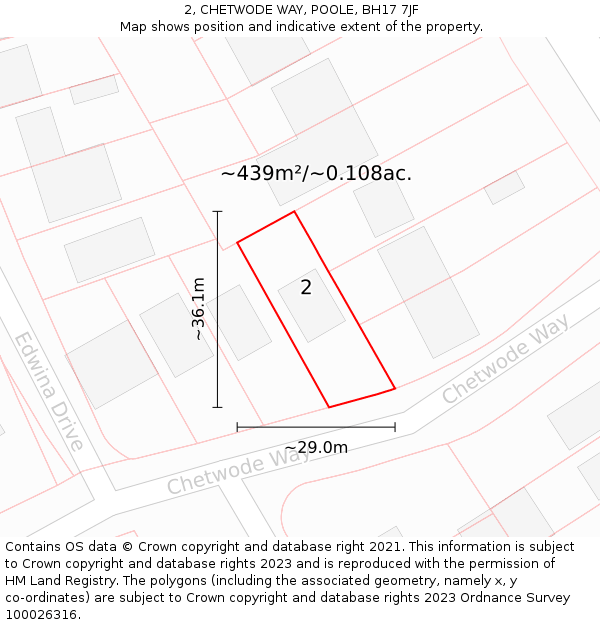 2, CHETWODE WAY, POOLE, BH17 7JF: Plot and title map