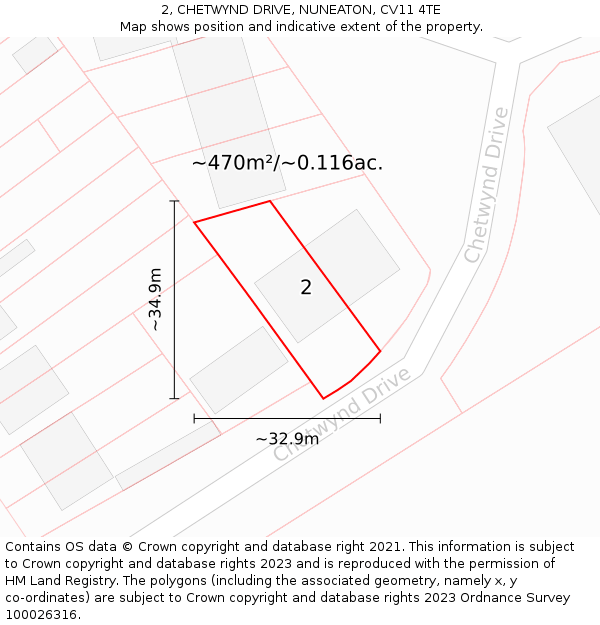 2, CHETWYND DRIVE, NUNEATON, CV11 4TE: Plot and title map