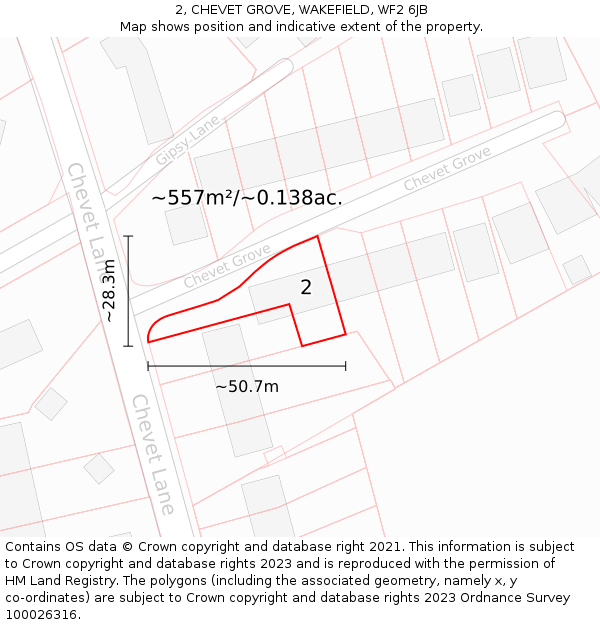 2, CHEVET GROVE, WAKEFIELD, WF2 6JB: Plot and title map