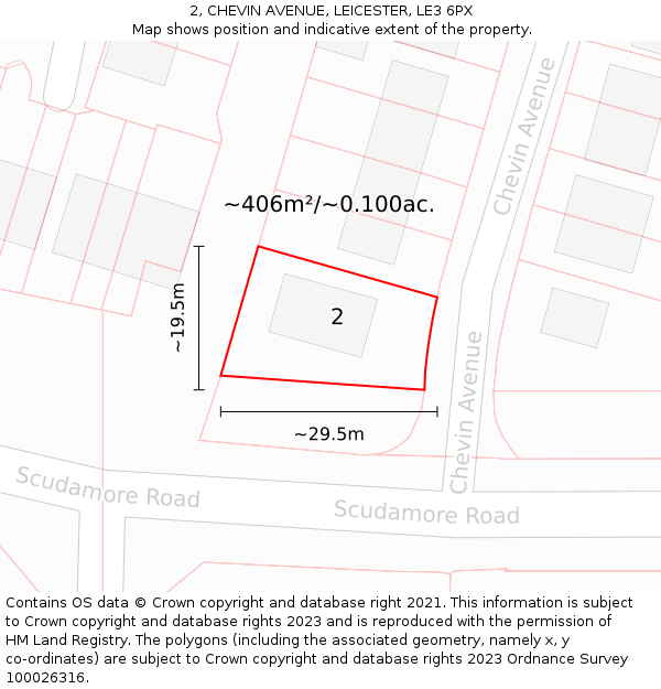 2, CHEVIN AVENUE, LEICESTER, LE3 6PX: Plot and title map