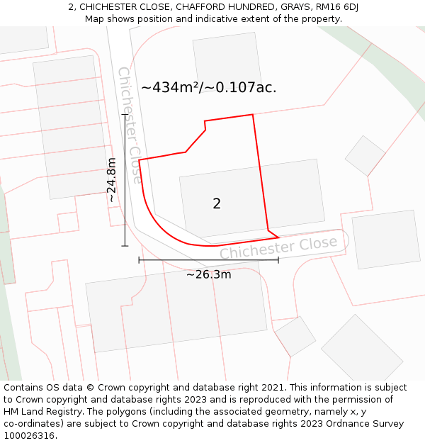 2, CHICHESTER CLOSE, CHAFFORD HUNDRED, GRAYS, RM16 6DJ: Plot and title map