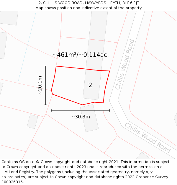 2, CHILLIS WOOD ROAD, HAYWARDS HEATH, RH16 1JT: Plot and title map