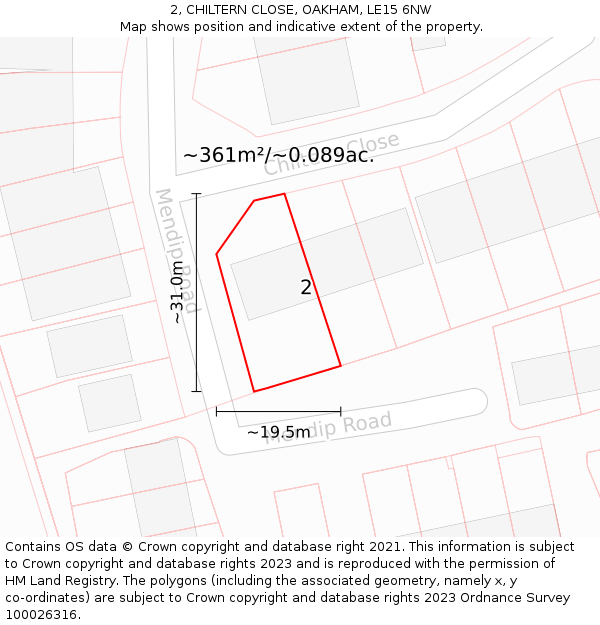 2, CHILTERN CLOSE, OAKHAM, LE15 6NW: Plot and title map