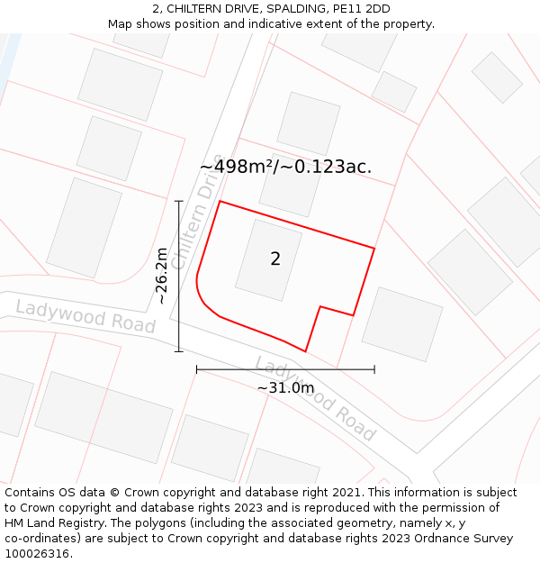 2, CHILTERN DRIVE, SPALDING, PE11 2DD: Plot and title map