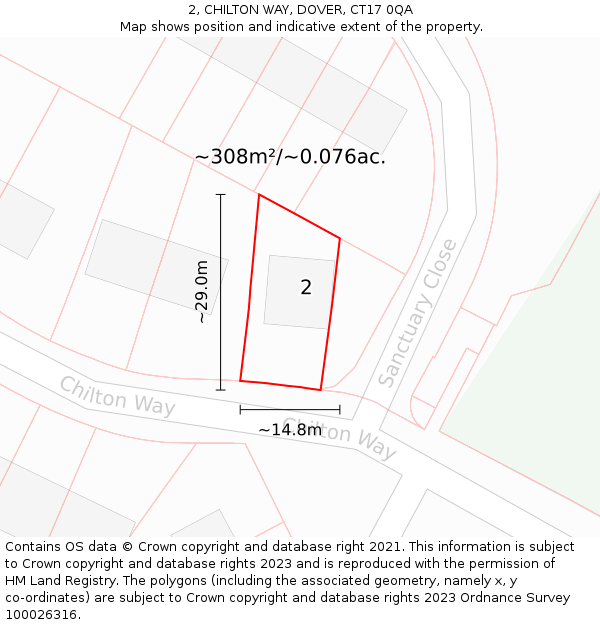 2, CHILTON WAY, DOVER, CT17 0QA: Plot and title map