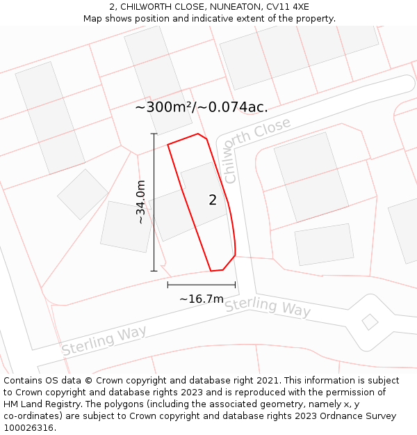 2, CHILWORTH CLOSE, NUNEATON, CV11 4XE: Plot and title map