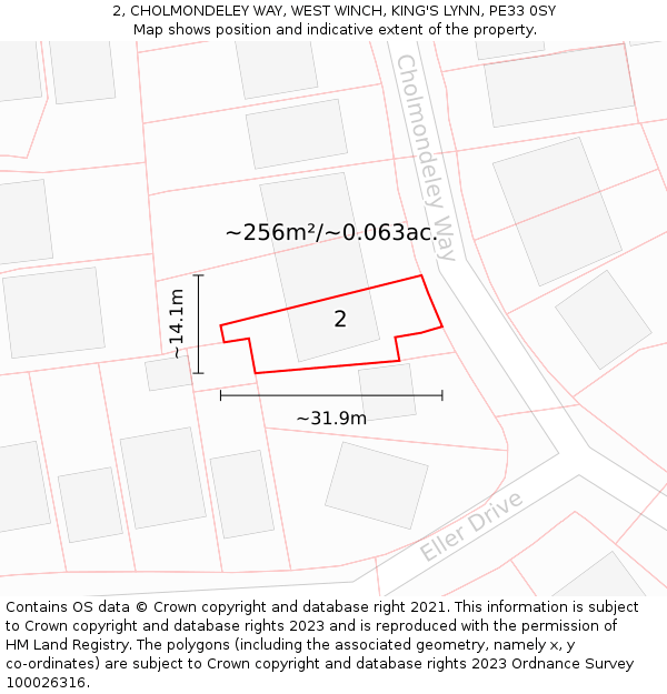 2, CHOLMONDELEY WAY, WEST WINCH, KING'S LYNN, PE33 0SY: Plot and title map