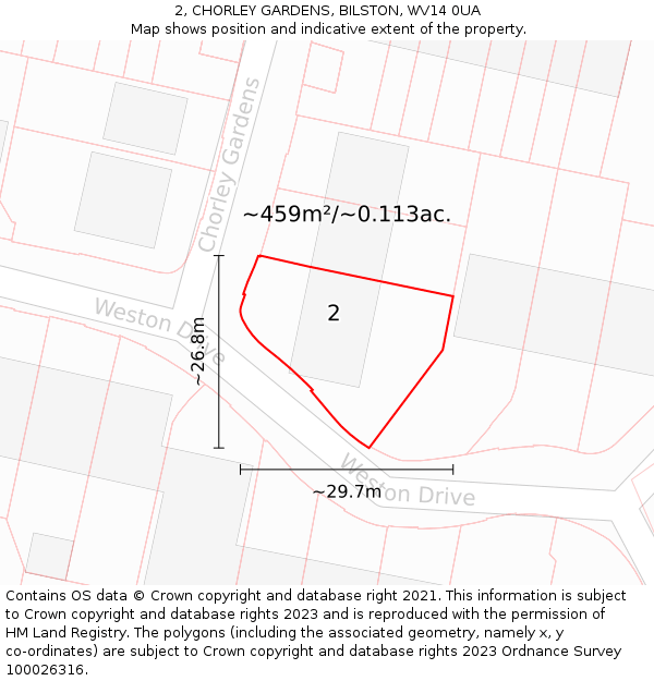 2, CHORLEY GARDENS, BILSTON, WV14 0UA: Plot and title map