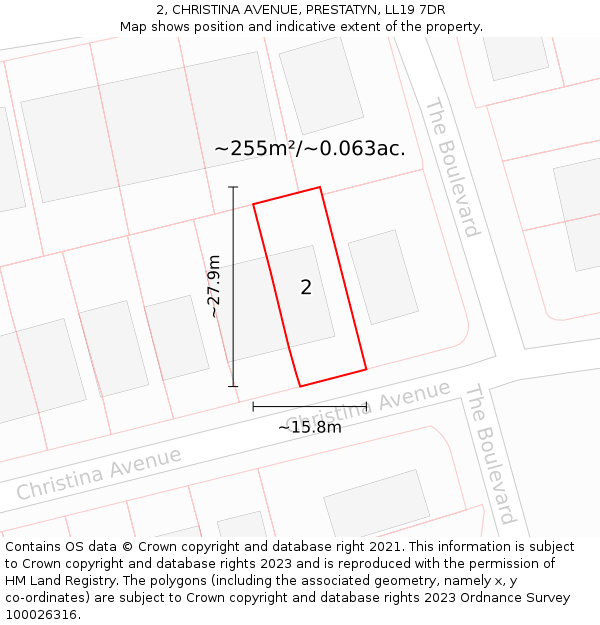 2, CHRISTINA AVENUE, PRESTATYN, LL19 7DR: Plot and title map