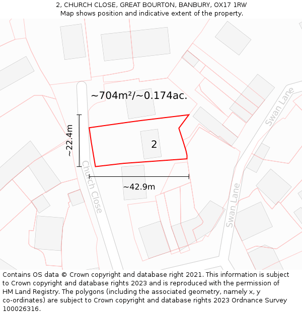 2, CHURCH CLOSE, GREAT BOURTON, BANBURY, OX17 1RW: Plot and title map