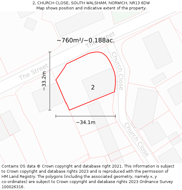 2, CHURCH CLOSE, SOUTH WALSHAM, NORWICH, NR13 6DW: Plot and title map