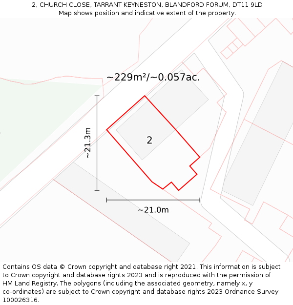 2, CHURCH CLOSE, TARRANT KEYNESTON, BLANDFORD FORUM, DT11 9LD: Plot and title map