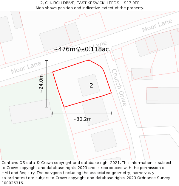 2, CHURCH DRIVE, EAST KESWICK, LEEDS, LS17 9EP: Plot and title map