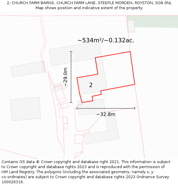 2, CHURCH FARM BARNS, CHURCH FARM LANE, STEEPLE MORDEN, ROYSTON, SG8 0NL: Plot and title map