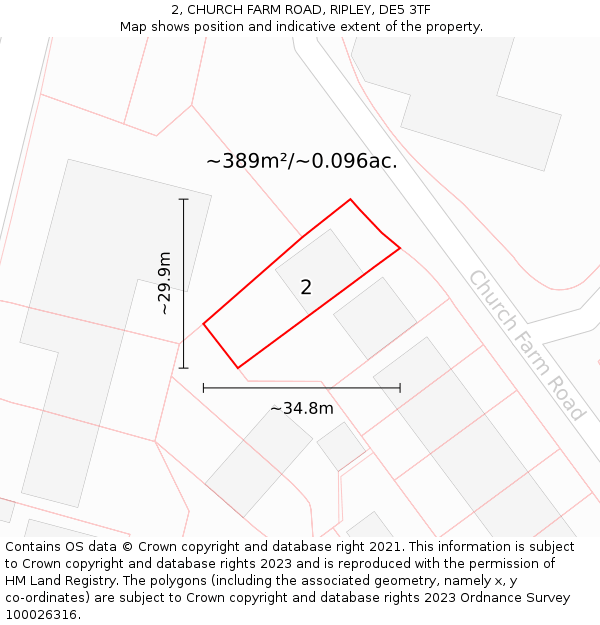 2, CHURCH FARM ROAD, RIPLEY, DE5 3TF: Plot and title map