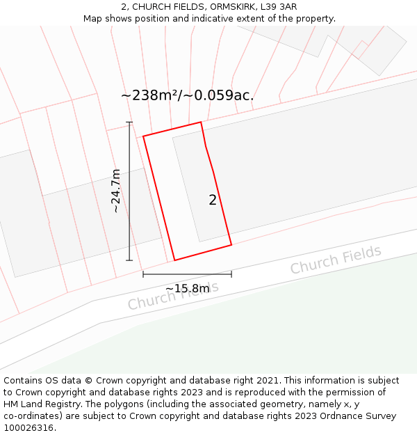 2, CHURCH FIELDS, ORMSKIRK, L39 3AR: Plot and title map