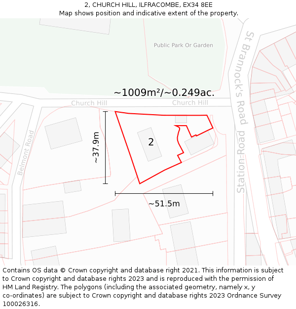 2, CHURCH HILL, ILFRACOMBE, EX34 8EE: Plot and title map