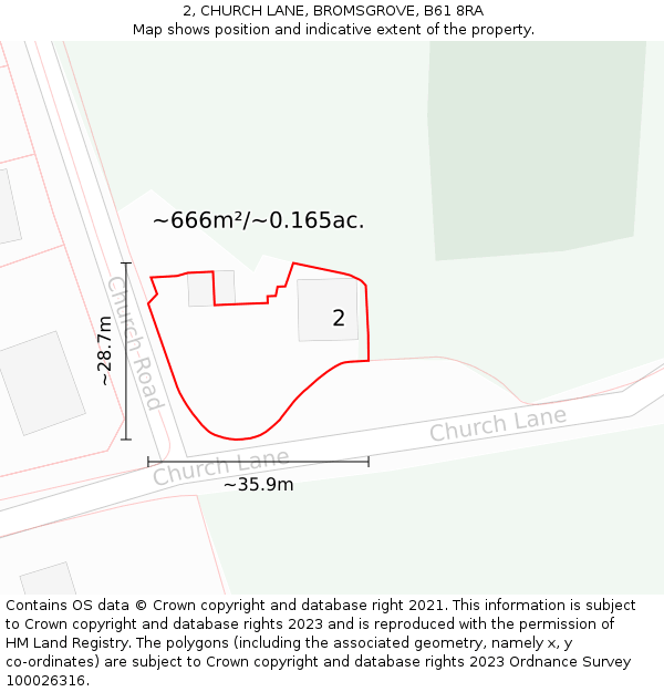 2, CHURCH LANE, BROMSGROVE, B61 8RA: Plot and title map