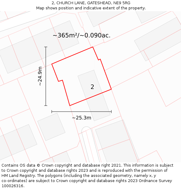 2, CHURCH LANE, GATESHEAD, NE9 5RG: Plot and title map