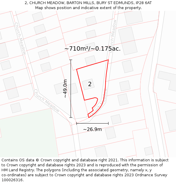 2, CHURCH MEADOW, BARTON MILLS, BURY ST EDMUNDS, IP28 6AT: Plot and title map