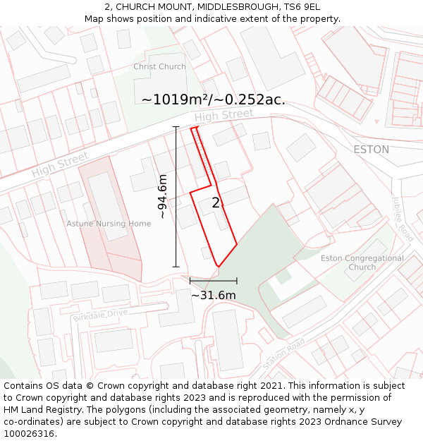 2, CHURCH MOUNT, MIDDLESBROUGH, TS6 9EL: Plot and title map