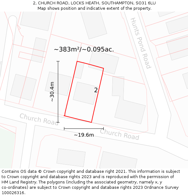 2, CHURCH ROAD, LOCKS HEATH, SOUTHAMPTON, SO31 6LU: Plot and title map