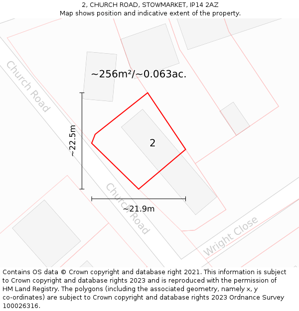 2, CHURCH ROAD, STOWMARKET, IP14 2AZ: Plot and title map