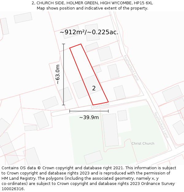 2, CHURCH SIDE, HOLMER GREEN, HIGH WYCOMBE, HP15 6XL: Plot and title map