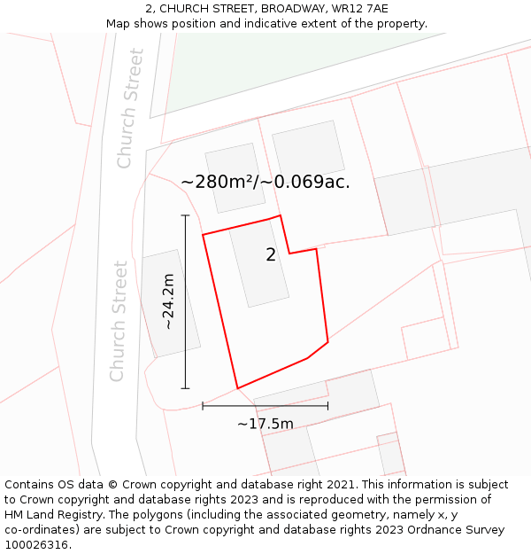 2, CHURCH STREET, BROADWAY, WR12 7AE: Plot and title map