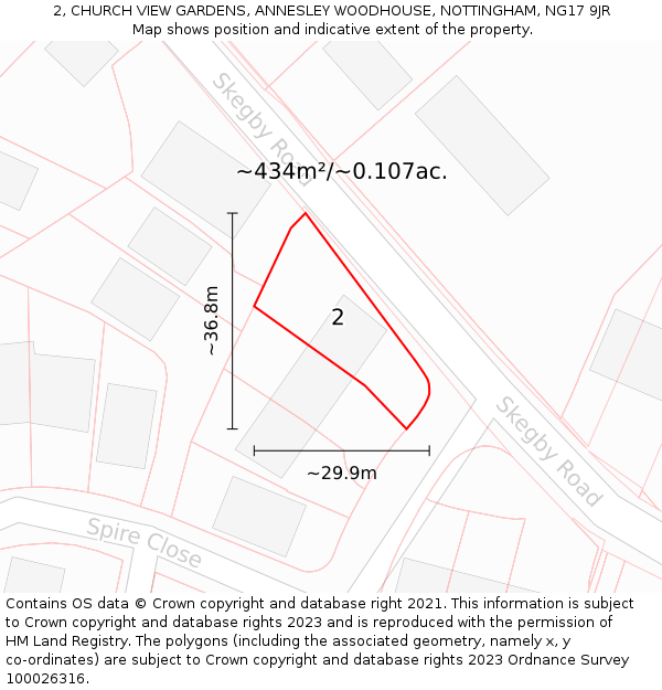 2, CHURCH VIEW GARDENS, ANNESLEY WOODHOUSE, NOTTINGHAM, NG17 9JR: Plot and title map