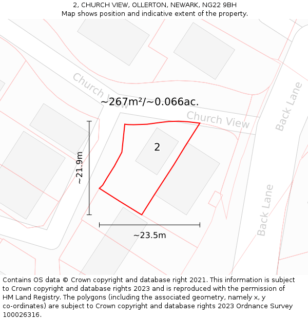 2, CHURCH VIEW, OLLERTON, NEWARK, NG22 9BH: Plot and title map