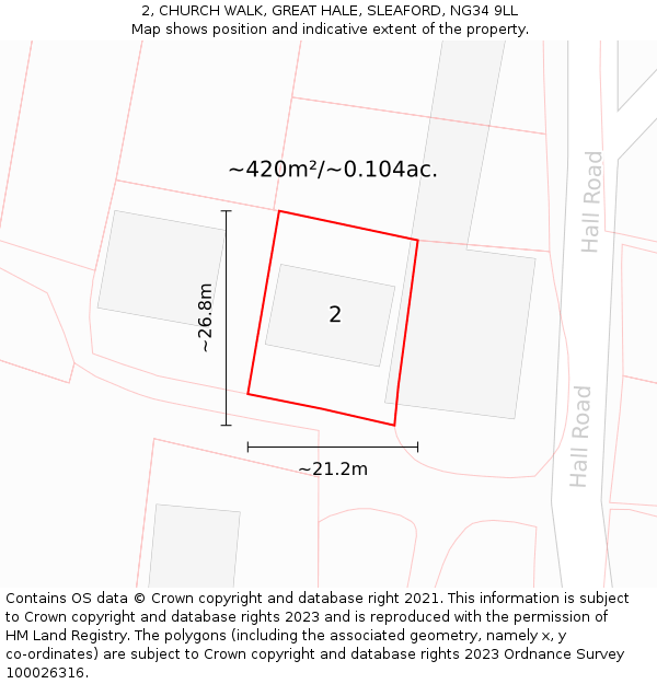 2, CHURCH WALK, GREAT HALE, SLEAFORD, NG34 9LL: Plot and title map