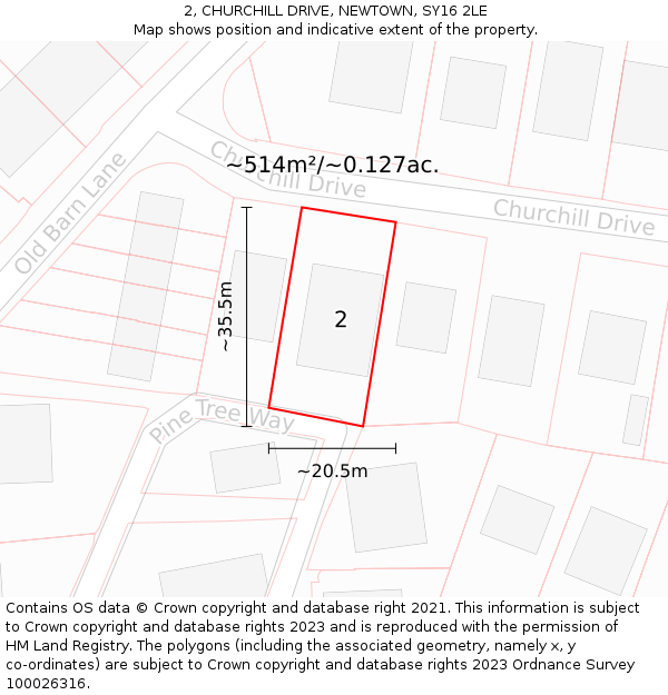 2, CHURCHILL DRIVE, NEWTOWN, SY16 2LE: Plot and title map