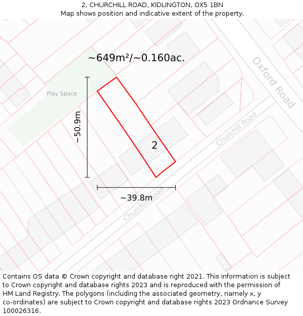 2, CHURCHILL ROAD, KIDLINGTON, OX5 1BN: Plot and title map