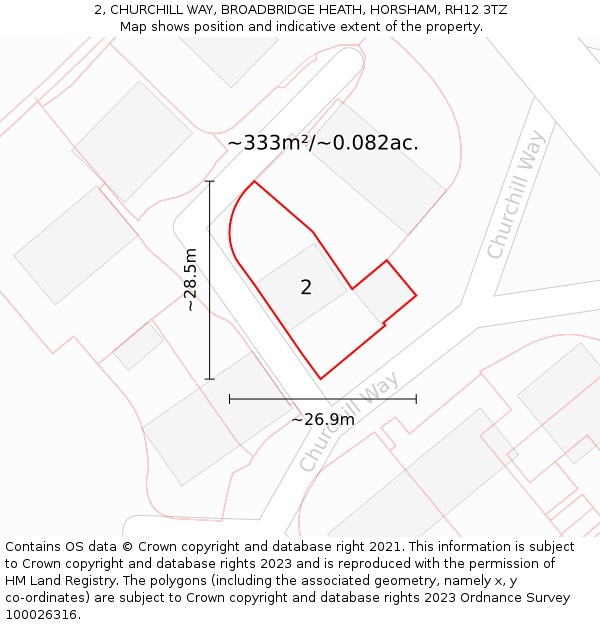 2, CHURCHILL WAY, BROADBRIDGE HEATH, HORSHAM, RH12 3TZ: Plot and title map