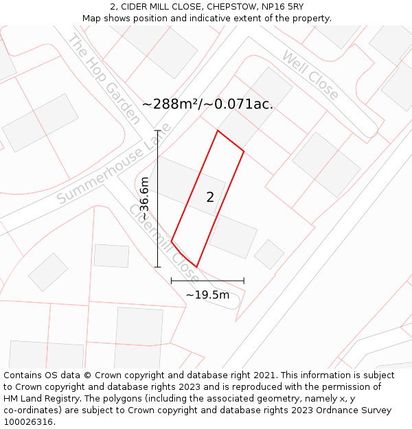 2, CIDER MILL CLOSE, CHEPSTOW, NP16 5RY: Plot and title map