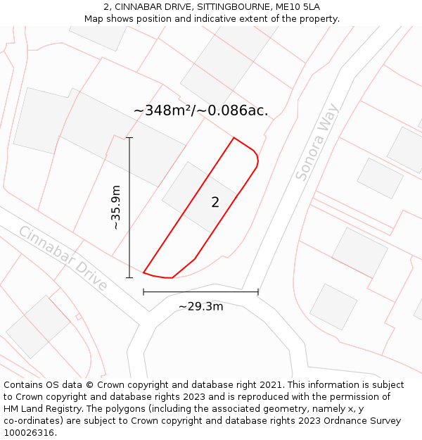 2, CINNABAR DRIVE, SITTINGBOURNE, ME10 5LA: Plot and title map