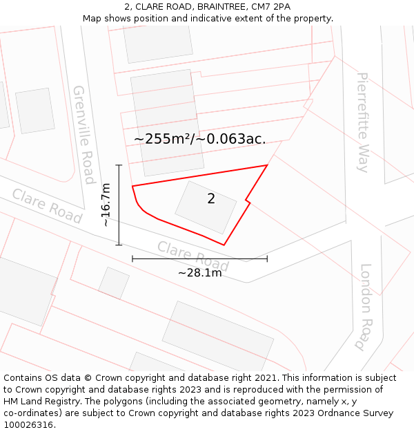 2, CLARE ROAD, BRAINTREE, CM7 2PA: Plot and title map