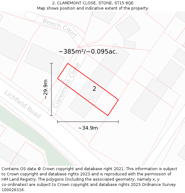 2, CLAREMONT CLOSE, STONE, ST15 8QE: Plot and title map