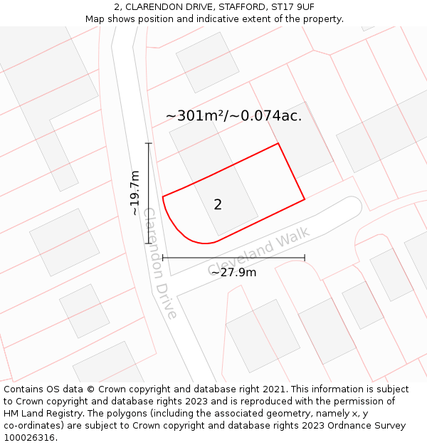 2, CLARENDON DRIVE, STAFFORD, ST17 9UF: Plot and title map