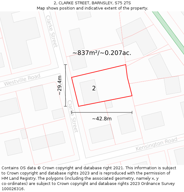 2, CLARKE STREET, BARNSLEY, S75 2TS: Plot and title map
