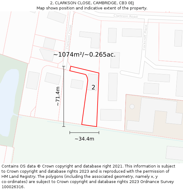 2, CLARKSON CLOSE, CAMBRIDGE, CB3 0EJ: Plot and title map