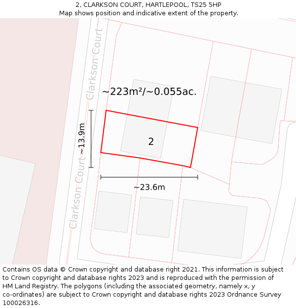 2, CLARKSON COURT, HARTLEPOOL, TS25 5HP: Plot and title map