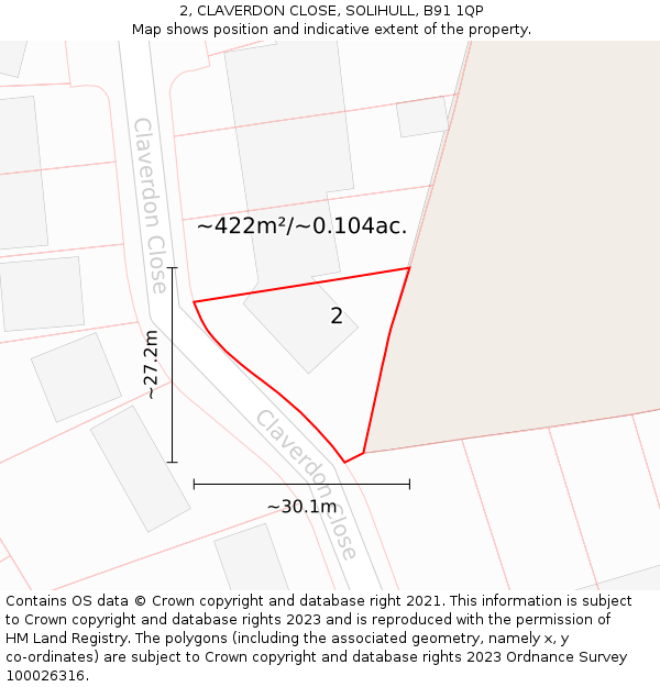 2, CLAVERDON CLOSE, SOLIHULL, B91 1QP: Plot and title map