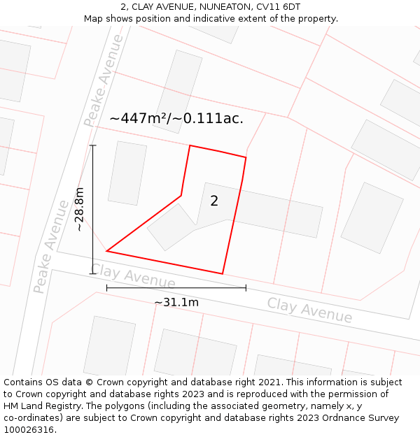 2, CLAY AVENUE, NUNEATON, CV11 6DT: Plot and title map