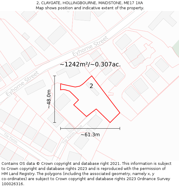 2, CLAYGATE, HOLLINGBOURNE, MAIDSTONE, ME17 1XA: Plot and title map