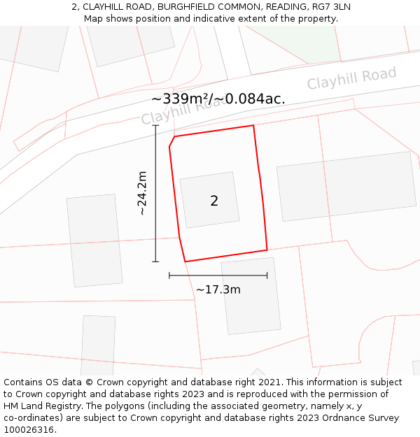 2, CLAYHILL ROAD, BURGHFIELD COMMON, READING, RG7 3LN: Plot and title map