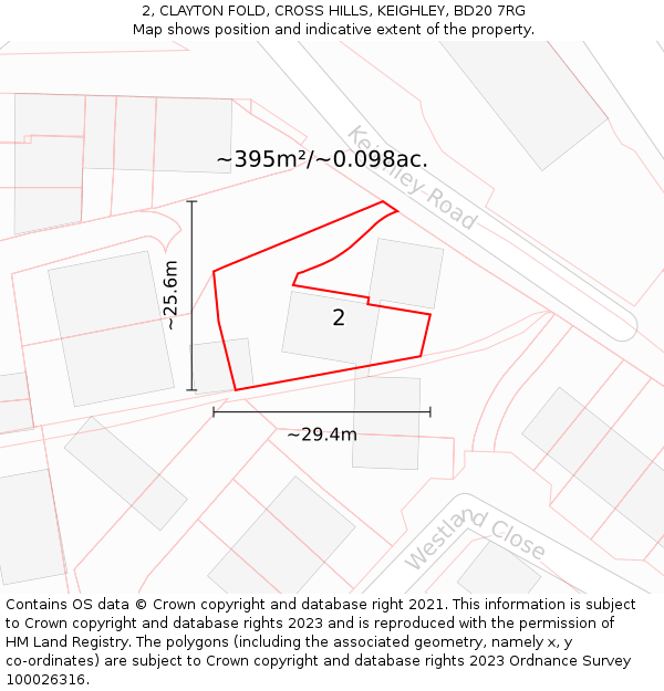 2, CLAYTON FOLD, CROSS HILLS, KEIGHLEY, BD20 7RG: Plot and title map