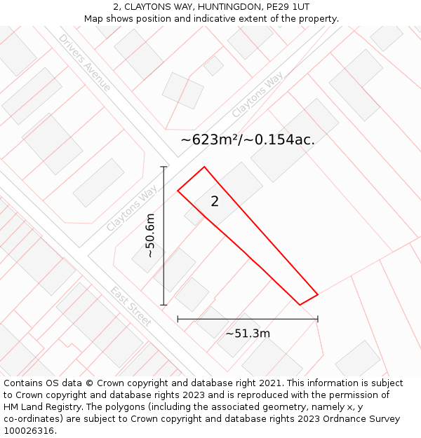 2, CLAYTONS WAY, HUNTINGDON, PE29 1UT: Plot and title map